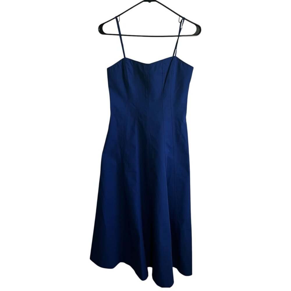ZARA ZW Collection Poplin Midi Dress Blue Large Organic Cotton V‑Neck Spaghetti - Picture 5 of 13
